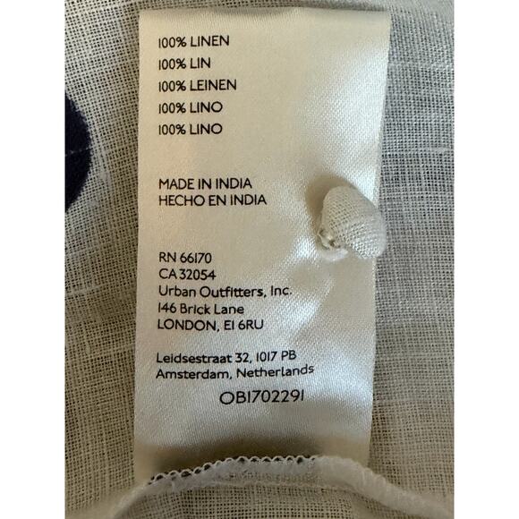 Maeve Anthropologie Linen Shirt Medium Blue Polka Dot Relaxed Button Dow Career - Picture 10 of 13